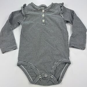 Carter's Toddler Girl's Black and White Striped Body Suit Ruffle Sleeves 24M